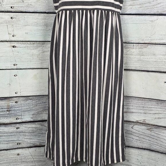Tickled Teal Gray & White Striped Midi Dress M - Picture 3 of 10